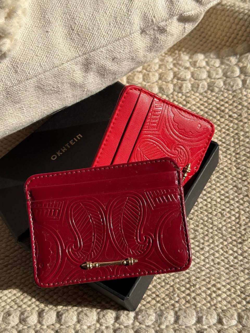 OKHTEIN Embossed Leather Card Holder –  red colors
