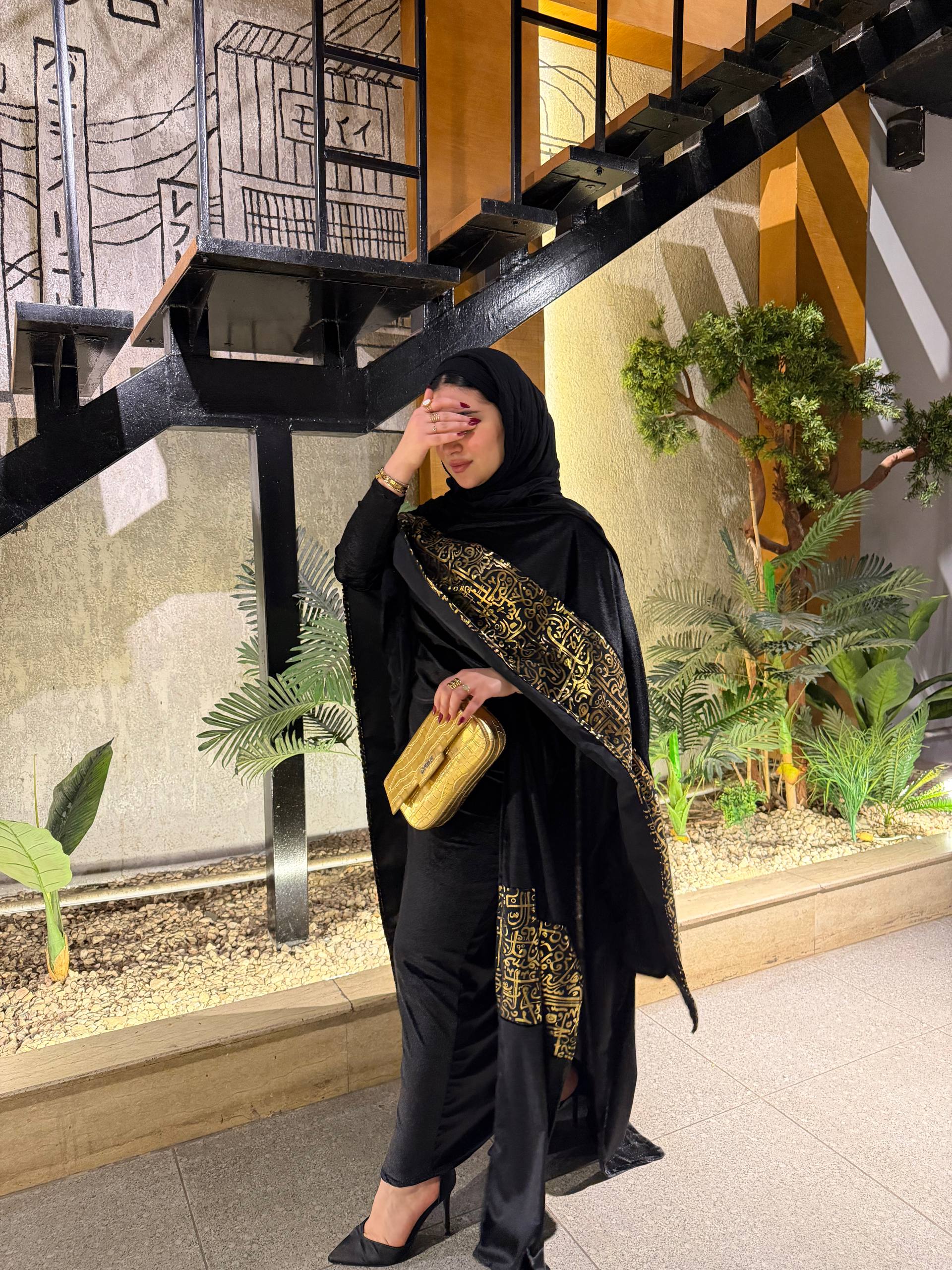 Golden Script Velvet Shawl